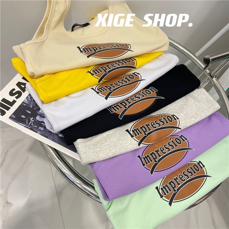 Áo Không Tay Cổ Chữ U Họa Tiết Chữ Màu Sắc Tương Phản Thời Trang Mùa Hè Cho Nữ