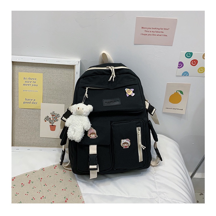 Balo nữ ulzzang đi học đẹp cá tính dễ thương phong chách Hàn Quốc vải Canvas OLUKA STORE BL025