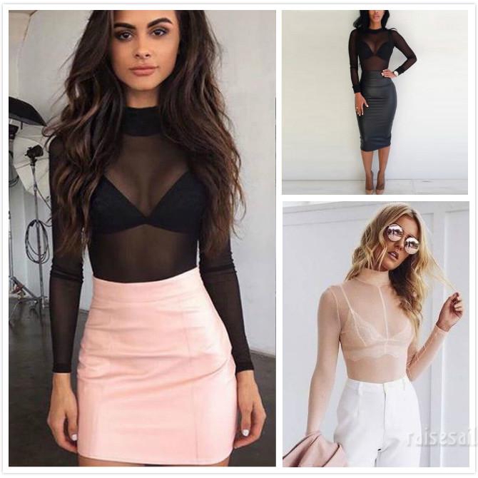 Áo Croptop lưới tay dài cổ lọ