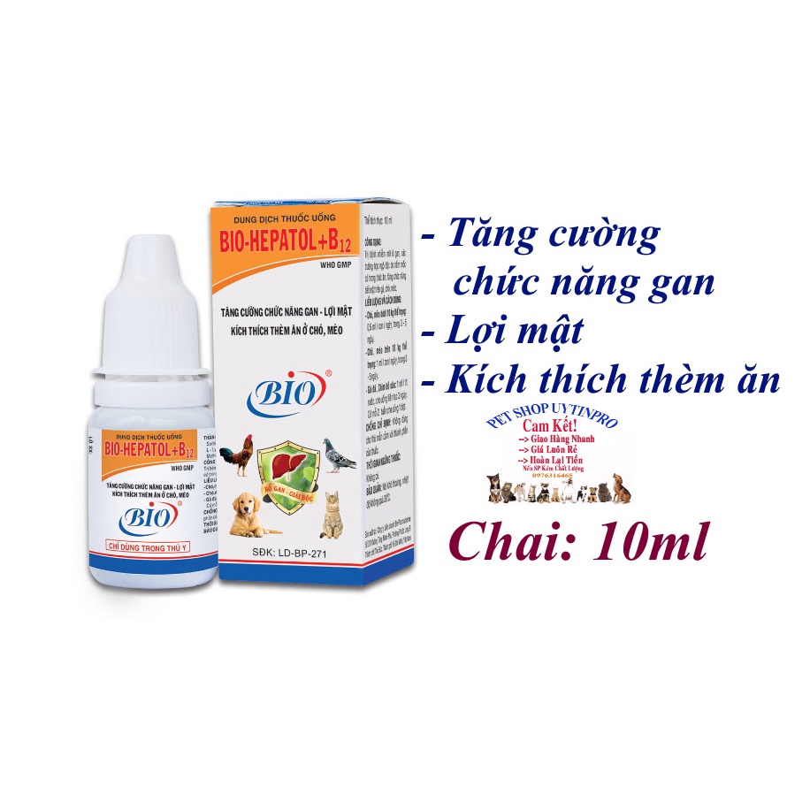 Chai bổ gan giải độc gan cho Chó Mèo Bio-Hepatol +B12 Chai 10ml Giúp tăng cường chức năng gan, Lợi mật, Thú cưng thèm ăn