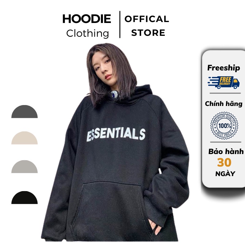 Áo Khoác Hoodie Essentials  Nam Nữ, Form Rộng Unisex Chất Nỉ Bông Dày Màu Đen HDAS 908
