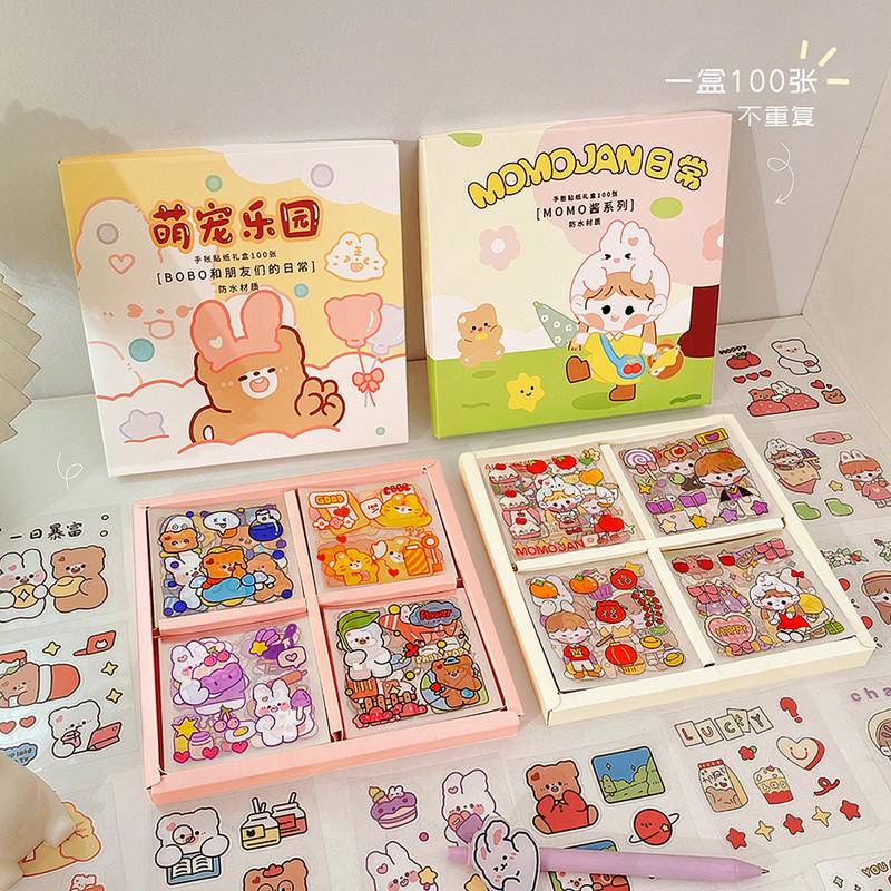 Set 100 Nhãn Dán Th-0032 MOMO Sauce Chống Nước Trong Suốt Họa Tiết Hoạt Hình Dễ Thương