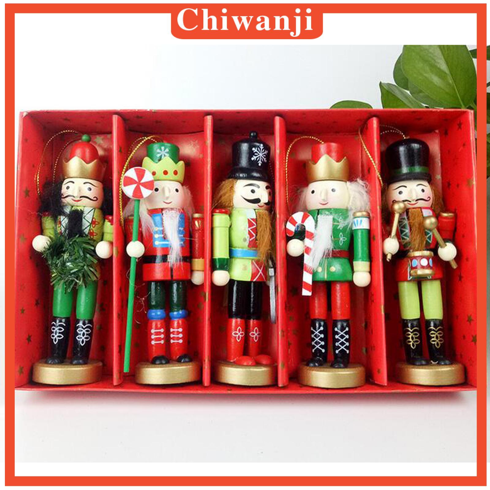 [CHIWANJI] 5/set Christmas Nutcracker Soldier Home Decor Wooden Puppet Doll Hanging Pendant