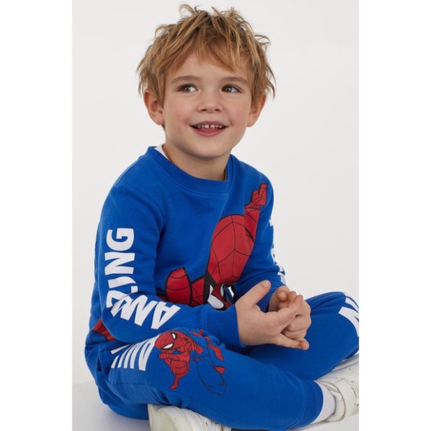Ộ dài tay thu đông bé trai - Set bộ nỉ da cá Spiderman HM cho bé trai size 2-10t