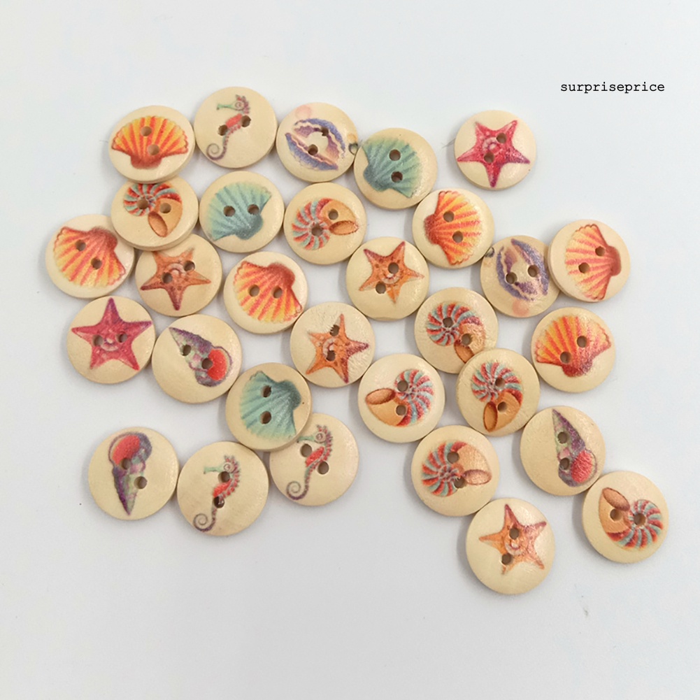 100 Nút Gỗ 2 Lỗ Hình Vỏ Sò, Sao Biển, Cá Ngựa