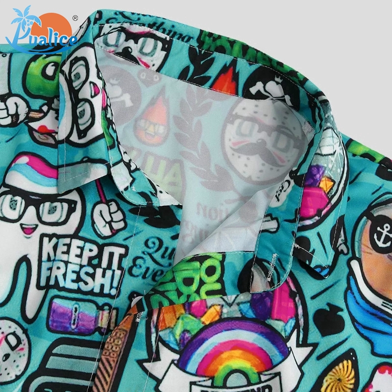Áo sơ mi tay ngắn cổ bẻ thời trang nam chủ đề hoạt hình màu Graffiti | BigBuy360 - bigbuy360.vn