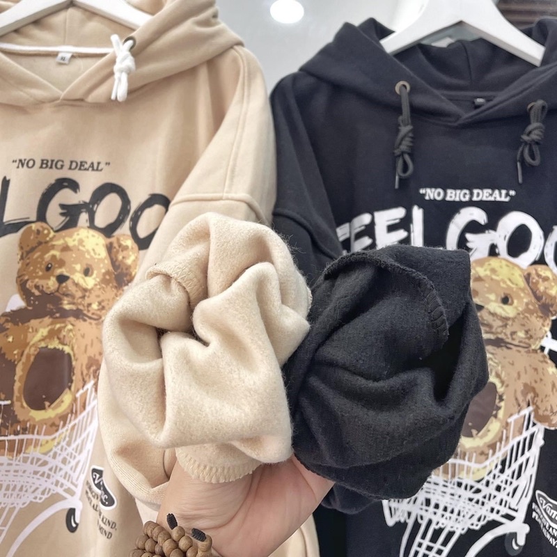 Áo Hoodie Nỉ Bông Unisex GẤU màu ĐEN/TAN 🧸 Nam nữ unisex 🧸 Áo Khoác Hoodie form rộng Jaystoree 🖤 | BigBuy360 - bigbuy360.vn