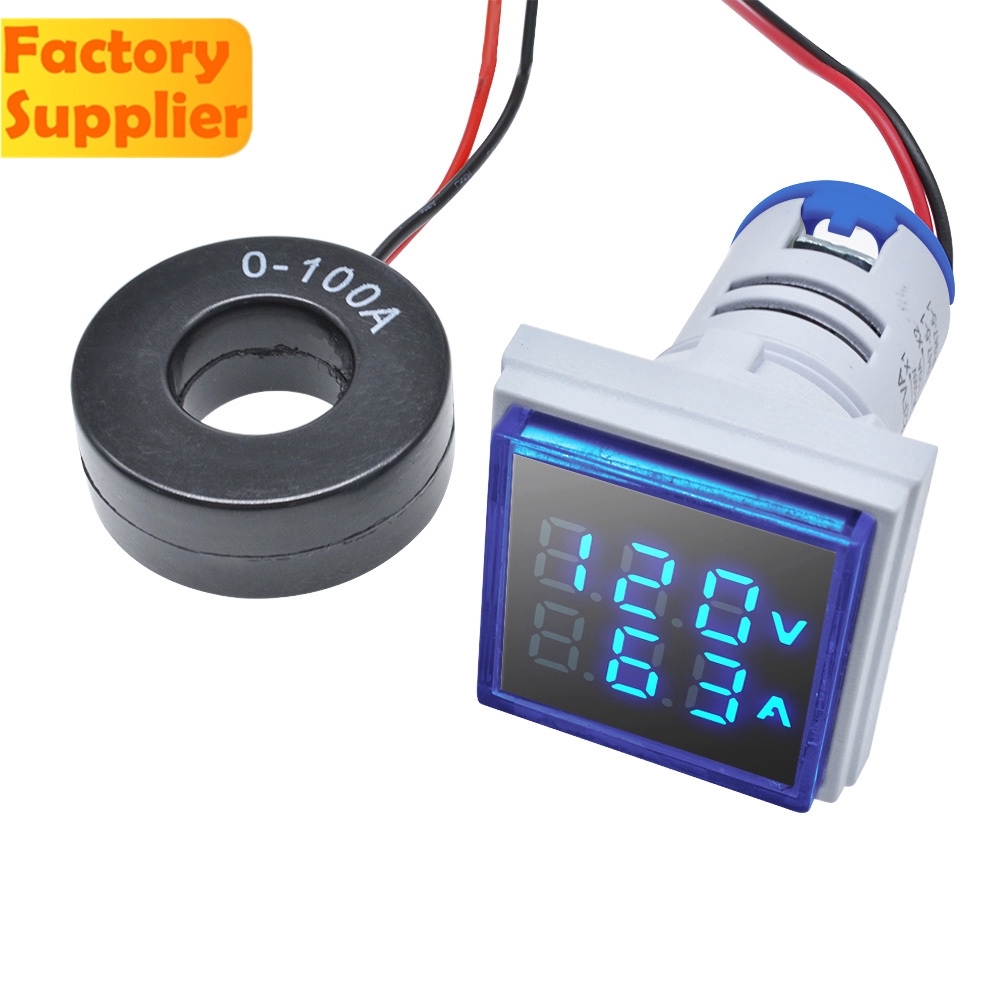 Vôn kế ampe kế PCBFUN kỹ thuật số 22mm AC 50-500V 0-100A có đèn LED chuyên dụng