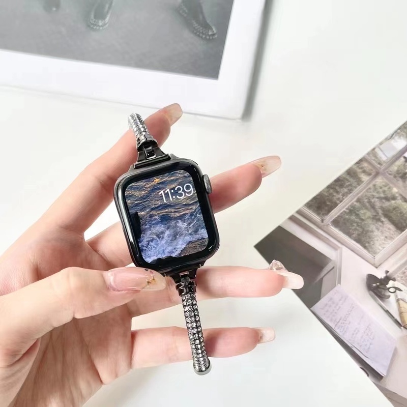Dây Đeo Đồng Hồ Bằng Thép Không Gỉ Đính Kim Cương Giả 40mm 44mm 41mm 45mm Cho iWatch 7 6 SE 5 4 3