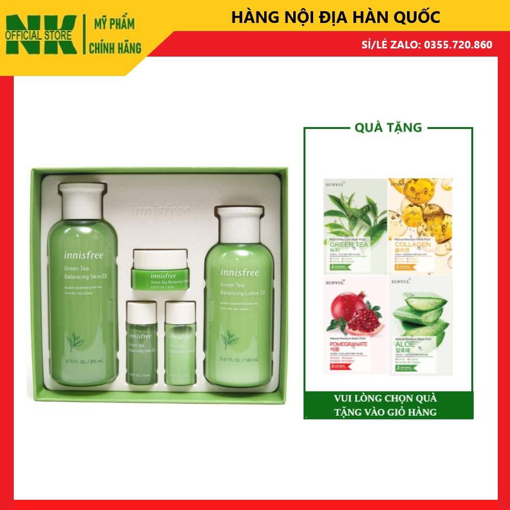 Bộ Dưỡng Da Trà Xanh Innisfree Green Tea Balancing Skincare Set Ex  Chính Hãng - Dưỡng Ẩm