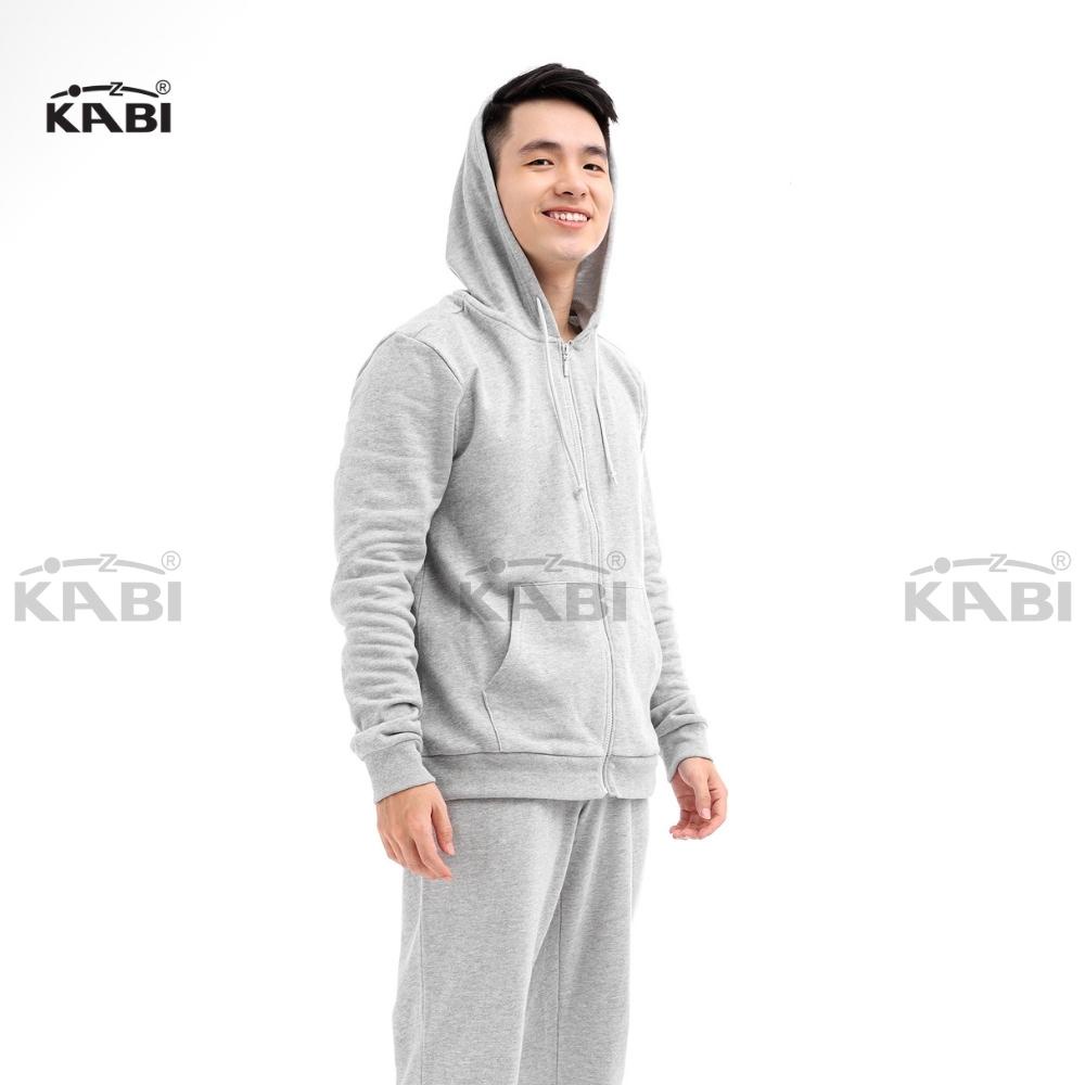 Đồ bộ áo khoác nam hoodie KABI xám trơn đồ thu đông thun cotton nỉ có dây kéo