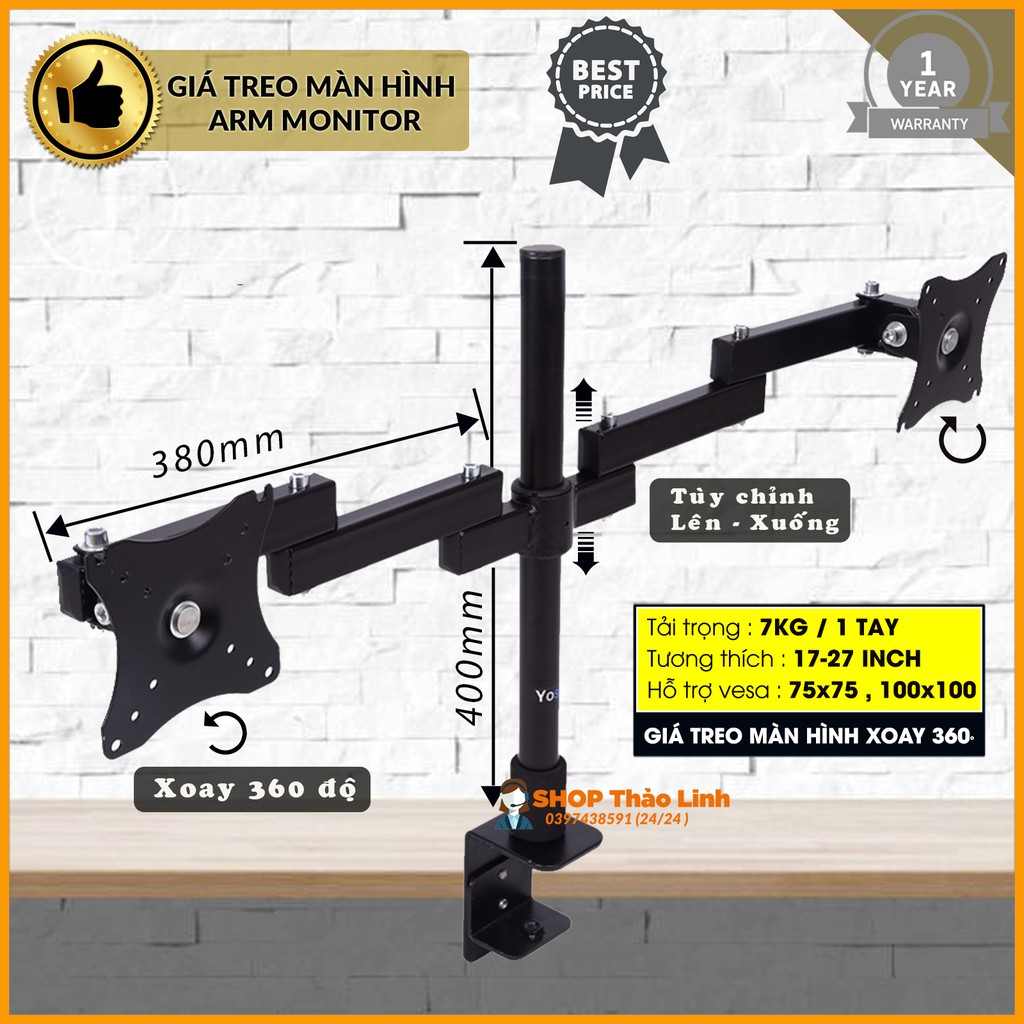 Giá Treo 2 Màn Hình 17-27 Inch - Giá Treo Màn Hình Kép - Xoay 360 độ - XD50
