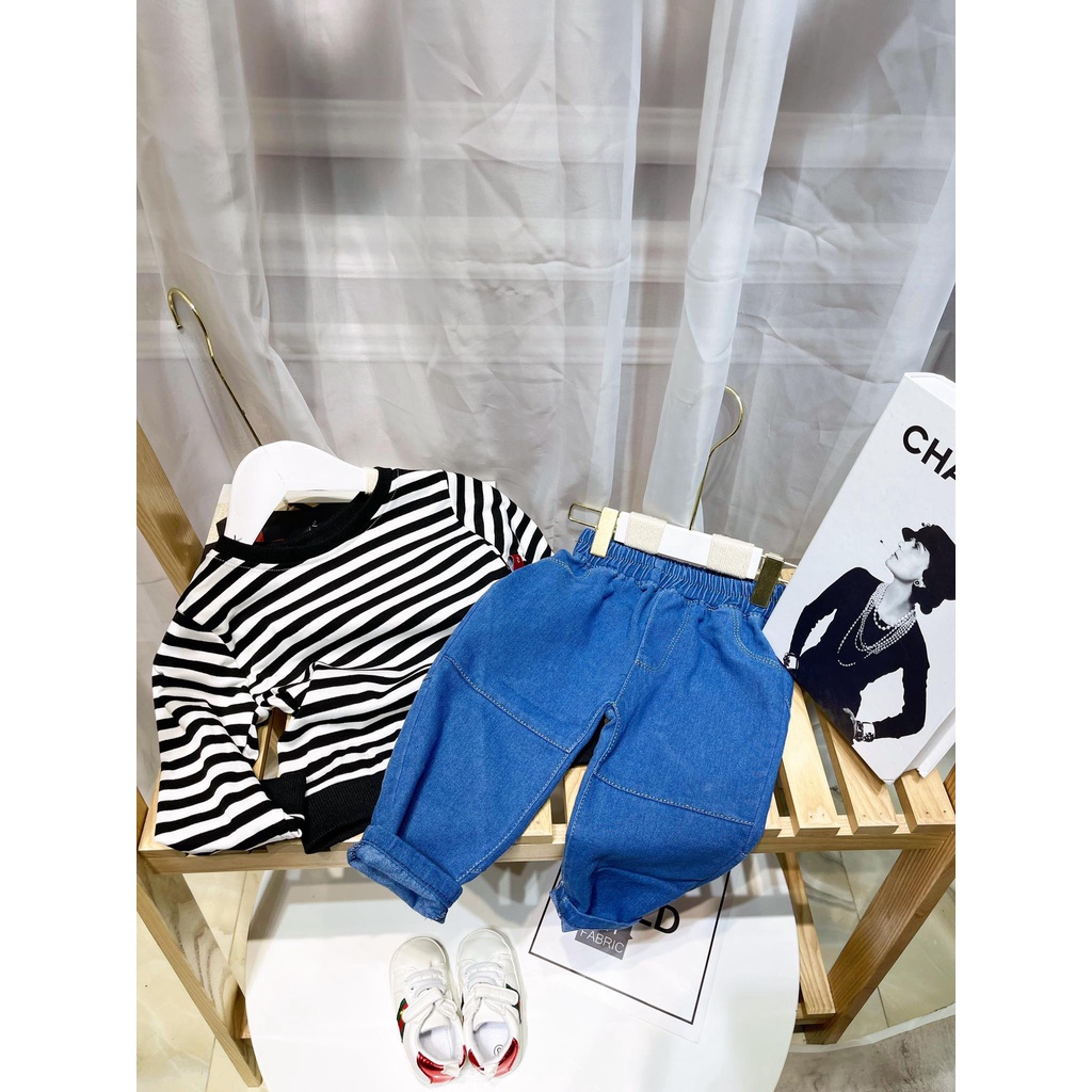 Set áo kẻ , quần jeans cho bé trai , bé gái xịn sò đây ạ