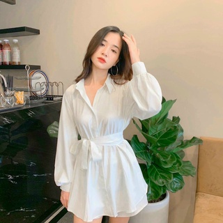 Set đồ nữ sang chảnh, bộ đồ nữ áo sơ mi dài tay dây eo kèm quần 2 màu xinh xắn