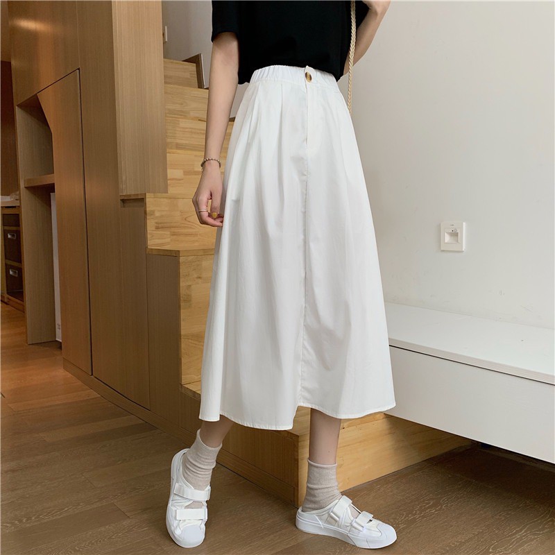 Chân váy midi dài Màu trơn Lưng cao Dáng chữ A Ulzzang Phong cách Hàn Quốc Váy trơn Midi Cạp cao Thời trang | BigBuy360 - bigbuy360.vn