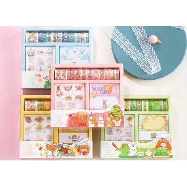 SET 21 MÓN gồm Sổ tay + Giấy note + Sticker + 6 cuộn Washi tape DIY - Văn Phòng Phẩm Sáng Tạo