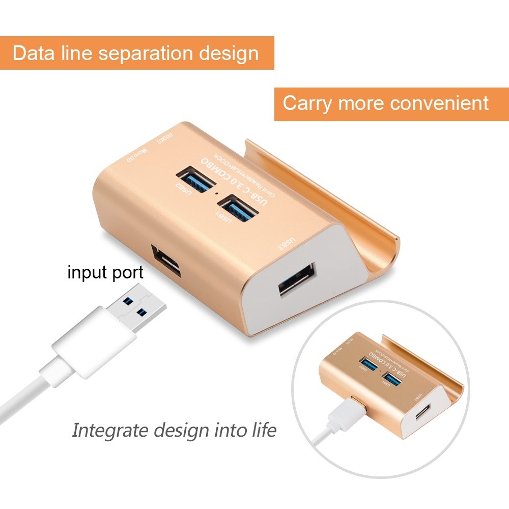 Bộ Chuyển Đổi Usb Loại C Sang Usb 3.0 Có Thẻ Sd Kèm Giá Đỡ 6 Trong 1 Batianda Cho Macbook