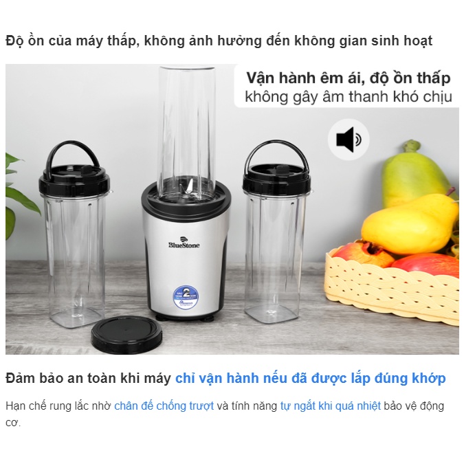 [Mã ELHAMS5 giảm 6% đơn 300K] Máy xay sinh tố BlueStone personal blender BLB-5310 Kèm 3 Cối Xay - Công suất 450w