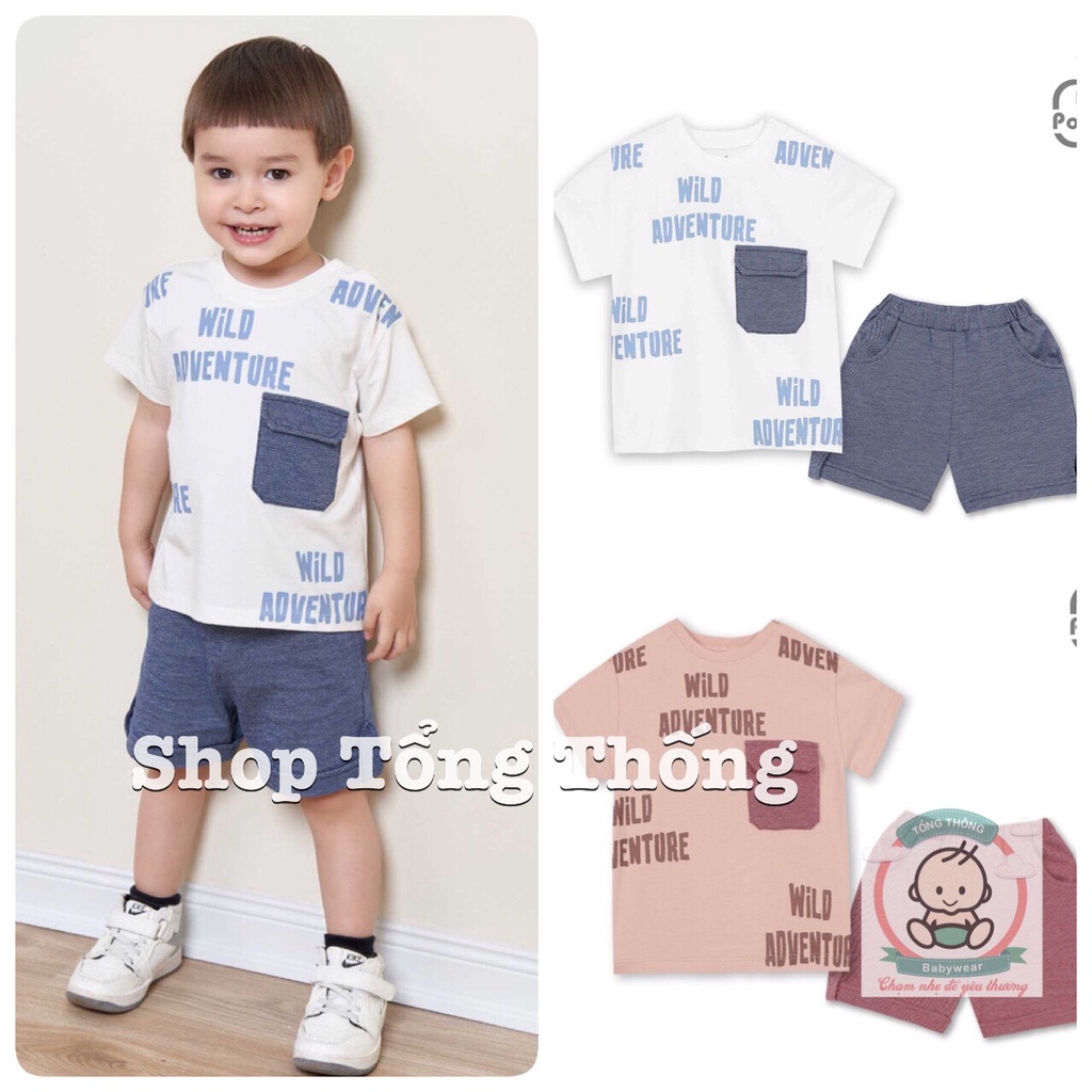 Bộ La Pomme cộc tay chất vải Bamboo cao cấp mềm mịn thoáng mát có túi ngực in chữ cho bé trai bé gái 12020