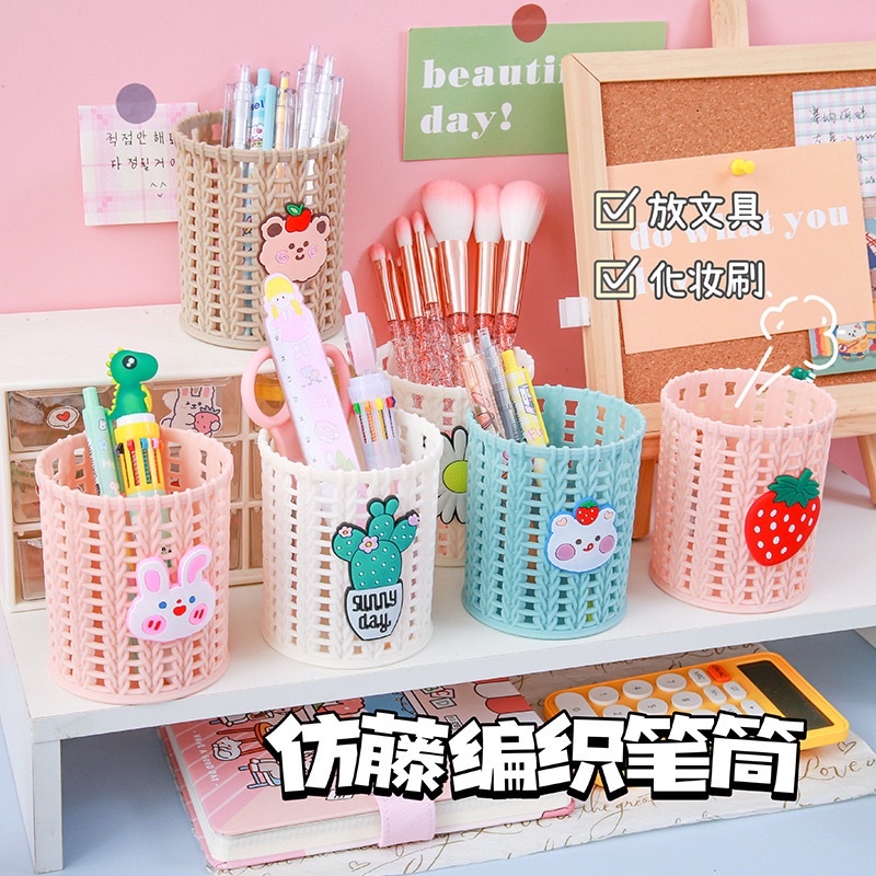 Lọ Đựng Bút Nhựa Hoạt Hình Để Bàn Làm Việc, Văn Phòng Kiểu Dáng Hàn Quốc Cute