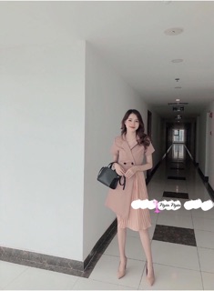 Đầm Đen sơmi vest dập ly
