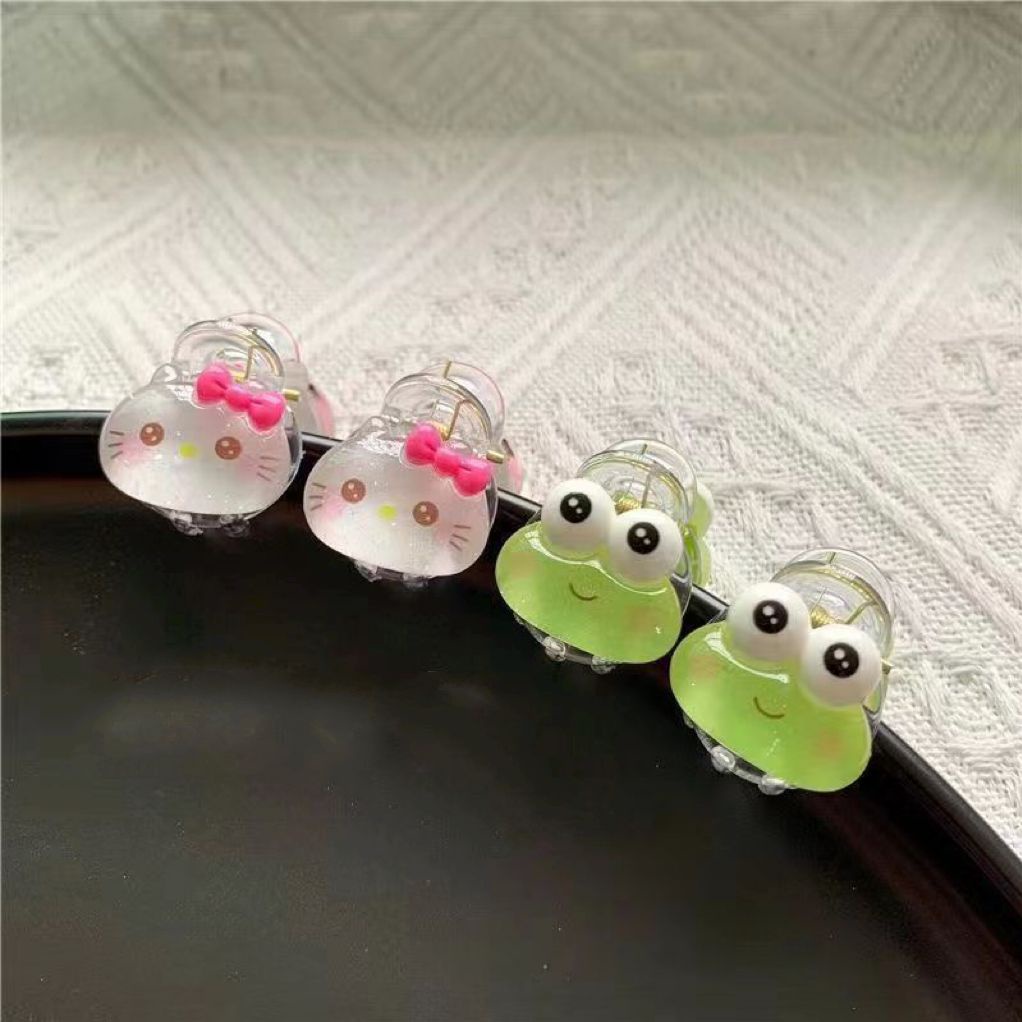 Kẹp Tóc Mini Hình Mèo Trong Suốt Lấp Lánh Kiểu Dáng Đơn Giản Dễ Thương