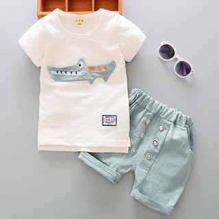 Bộ áo thun tay ngắn in hình cá sấu hoạt họa + quần short cá tính cho bé trai