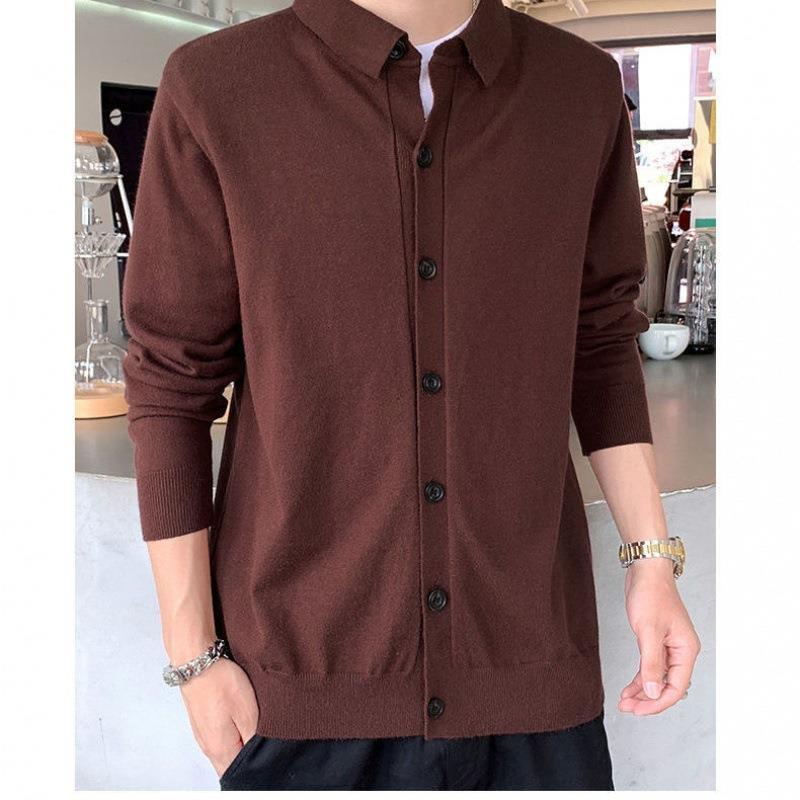Áo Khoác cardigan Dệt Kim Mỏng Tay Dài Màu Sắc Trơn Dáng Rộng Thời Trang Mùa Thu Cho Nam Giới