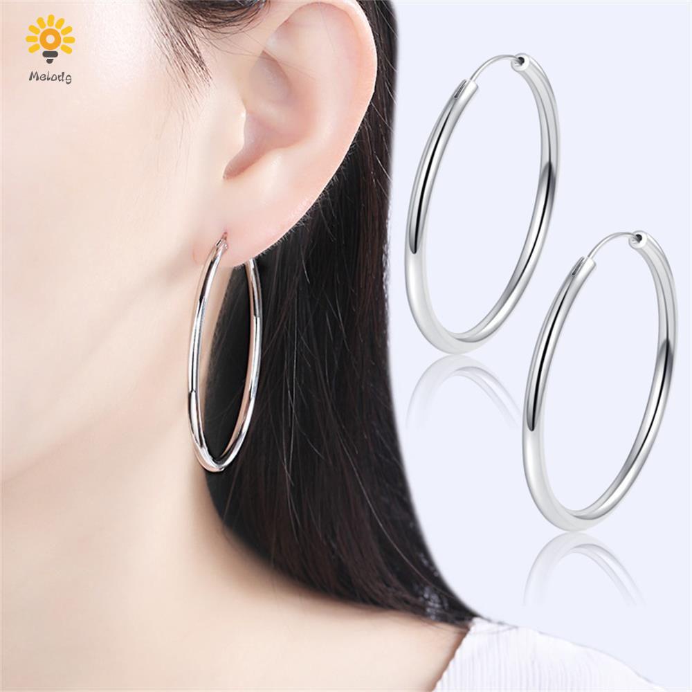 💍Melodg💍 Khuyên Tai Vòng Tròn Màu Bạc Thời Trang Mới Cho Nữ 30mm-60mm