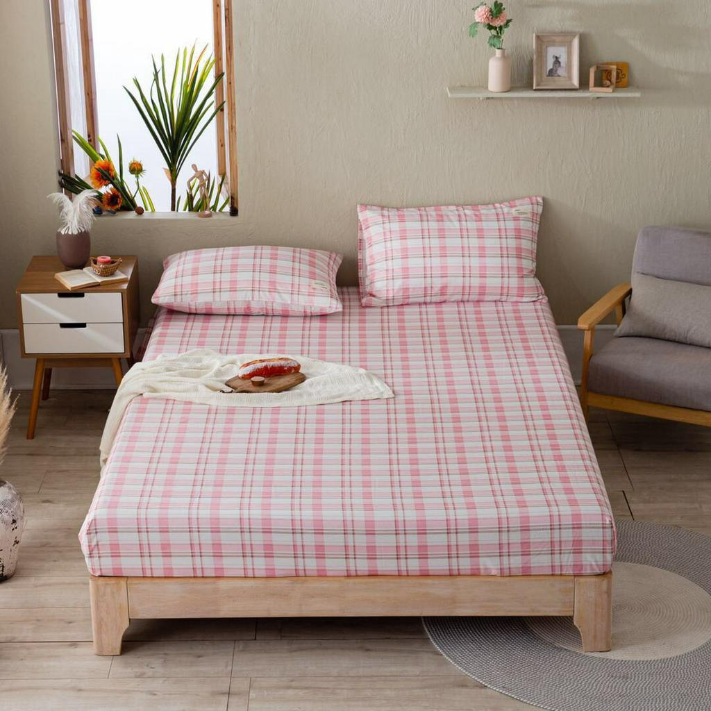 [10 mẫu] Ga Giường hình kẻ caro EMMIBEDDING STORE chất liệu cotton TC miễn phí bo chun và làm ga phủ theo yêu cầu