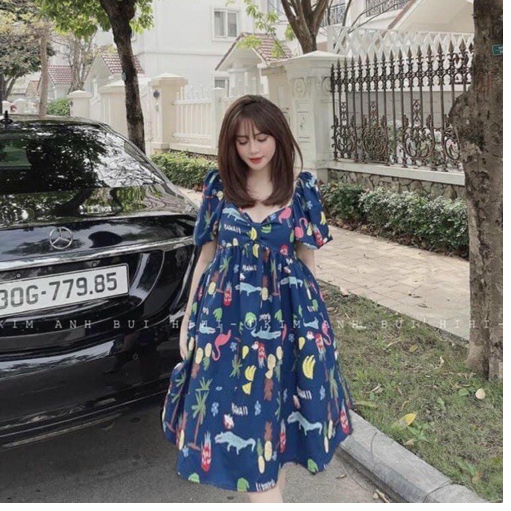 Đầm bầu ngắn tay M302 chất lụa hàn thời trang thiết kế freesize từ 45 đến 70kg