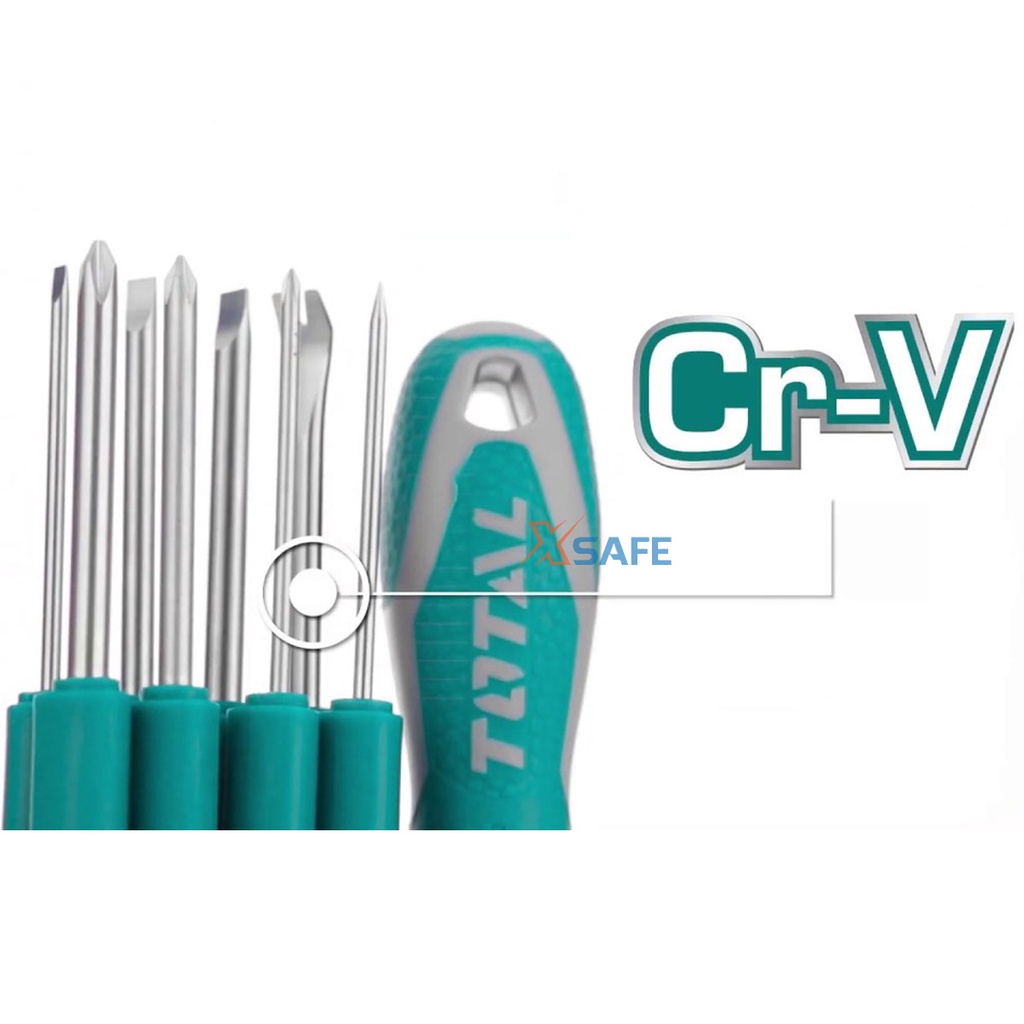 Bộ 9 tua vít đa năng TOTAL THT250906 đầu vít khoẻ, cứng, chắc chắn, đa năng Thép Cr-V siêu cứng, chống rỉ - chính hãng