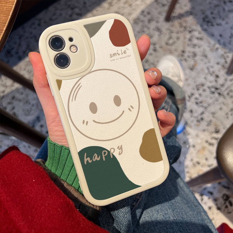 Ốp Điện Thoại TPU + Da Hình Mặt Cười Cho iPhone 14 11 12 13 Pro Max XS X XR XS Max 7 8 6 6s Plus SE 2020 2022