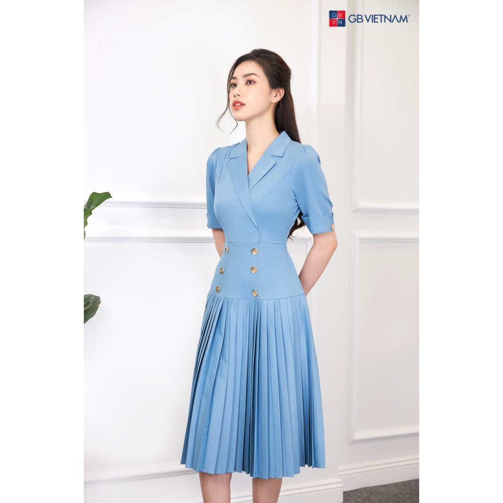 Váy công sở, [ Hàng Cao Cấp] GB19 Lucy Dress, váy cổ vest dập ly, váy đi tiệc, đầm công sở