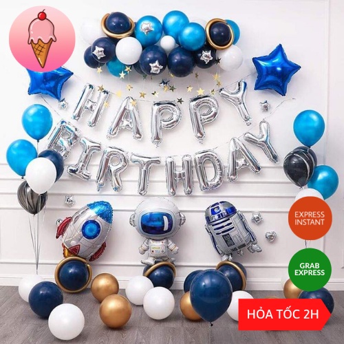 Set Trang Trí Sinh Nhật Chủ Đề Phi Hành Gia Cho Bé Trai Bé Gái Siêu Đẹp - Kemshop K47