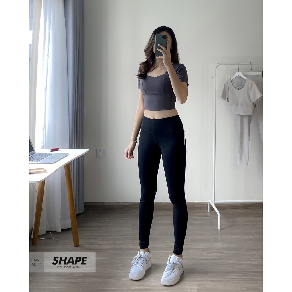 Áo croptop tập gym nữ trơn gân [C146]