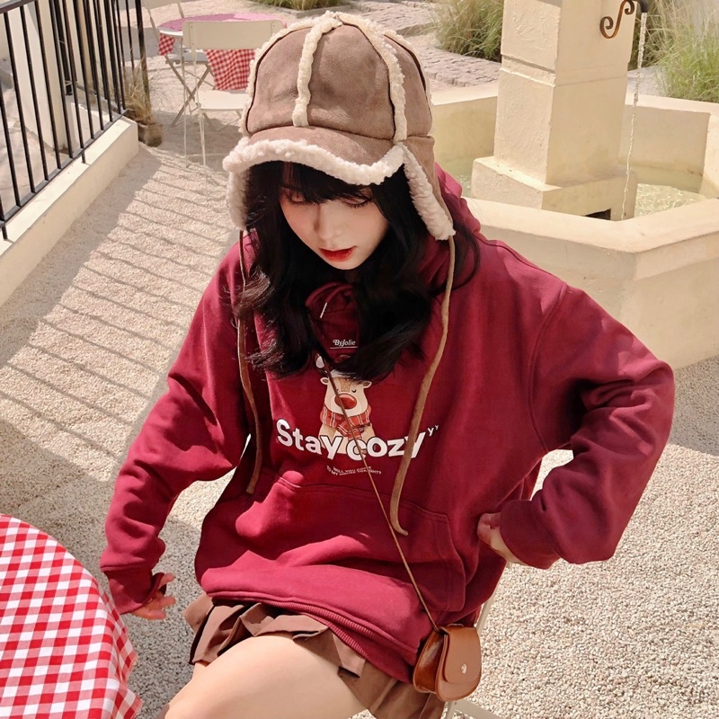 Áo hoodie Stay Cozy Byjolie nỉ bông form suông unisex | WebRaoVat - webraovat.net.vn