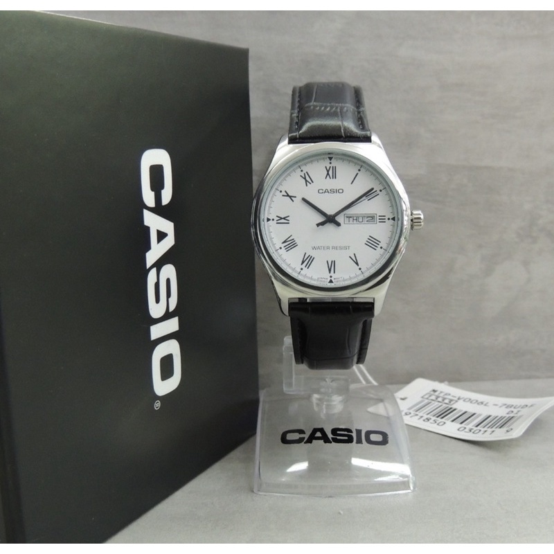 Đồng hồ đôi chính hãng CASIO V006L dây da đen mặt số la mã