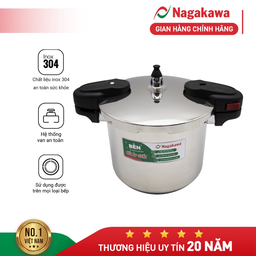 Nồi áp suất inox cao cấp Nagakawa NAG1452 (5L) - Dùng trên mọi loại bếp