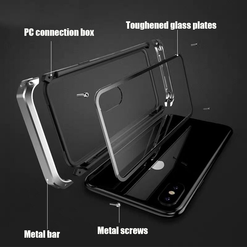 Ốp điện thoại mặt kính cường lực cứng viền Pc nhôm cho iPhone 11 Pro Max XS Max XR XS X 8 7 Plus