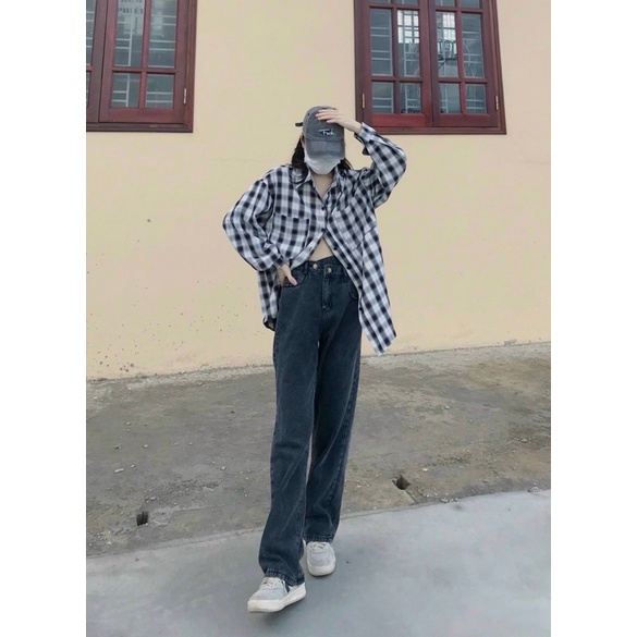 Quần bò nữ ống suông dài rộng phong cách ulzang, quần jean nữ unisex- mã cạp chéo