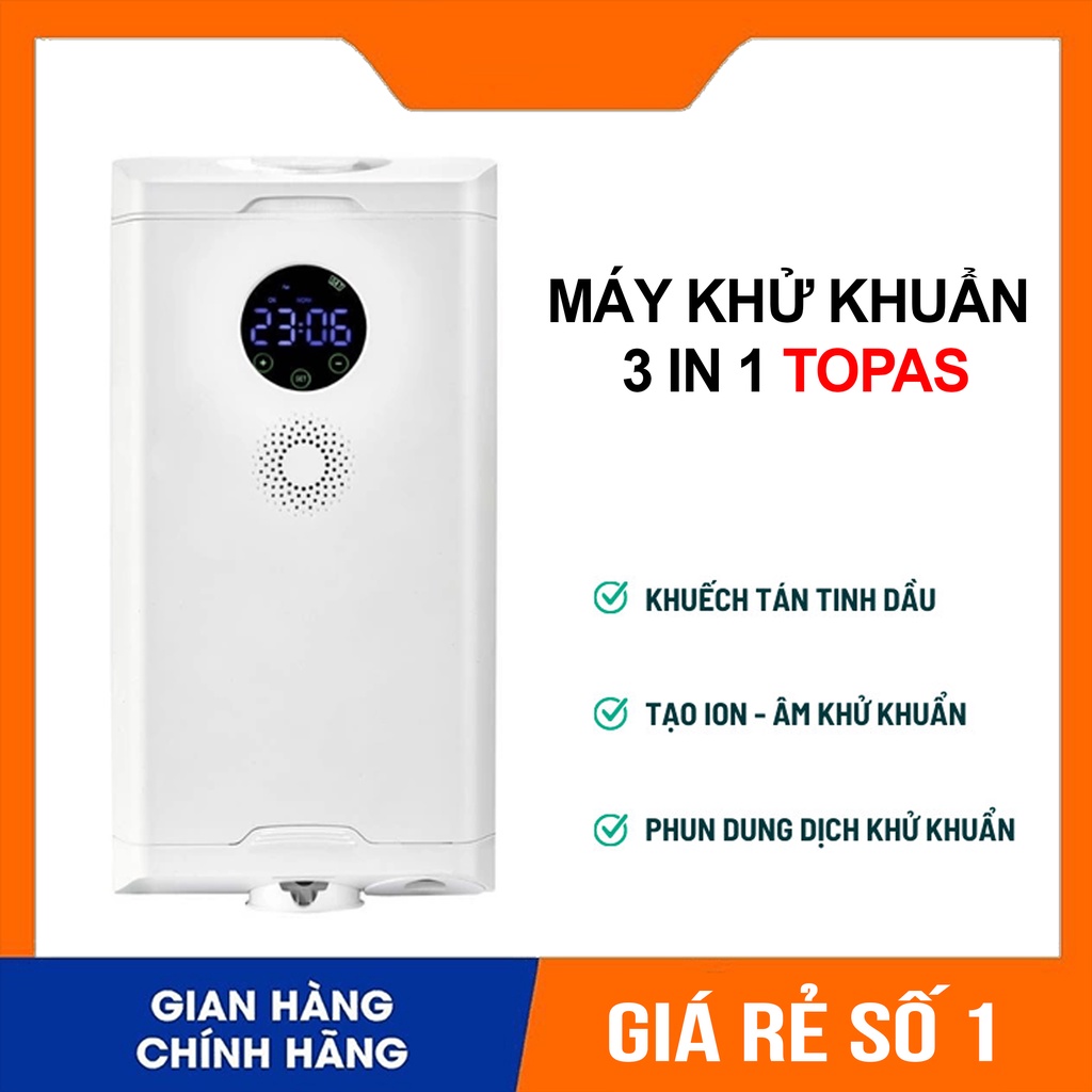 Máy khử khuẩn đa năng 3 trong 1 Topas, Máy khử khuẩn Tạo hạt ion âm, khử khuẩn tự động phun tinh dầu - Bảo hành 12 tháng