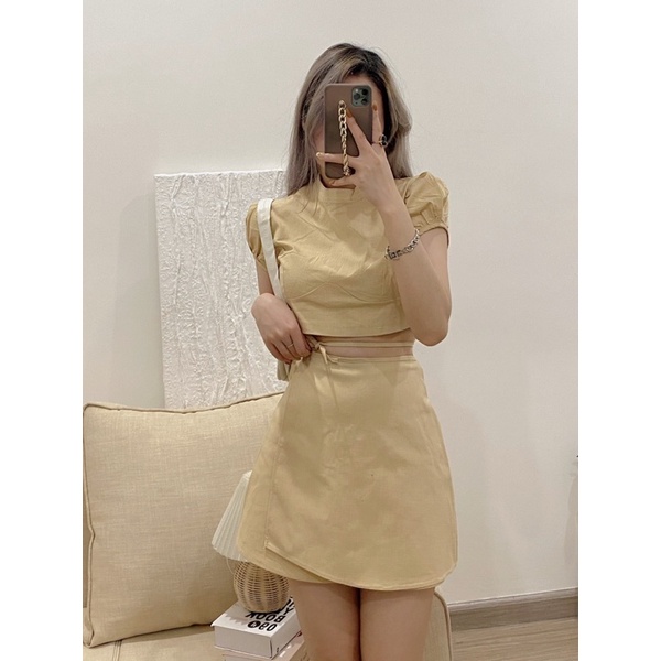 Sét áo croptop kèm chân váy 2 hàng thiết kế chuẩn L1 / Sét váy nữ Cuastore.vn