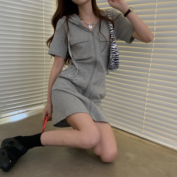 Đầm Perty khóa kéo có mũ trùm đầu thời trang Hàn Quốc đơn giản cho nữ