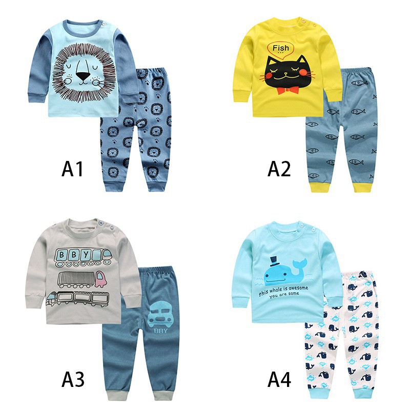 Bộ đồ ngủ dài in họa tiết hoạt hình dễ thương cho bé