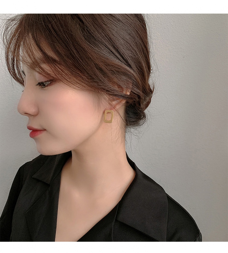 Bông Tai Kim Bạc Hình Vuông Phong Cách Retro Cho Nữ