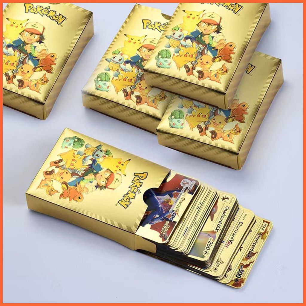 Set 55 Thẻ Bài Đồ Chơi Charizard Bằng Kim Loại Mạ Vàng