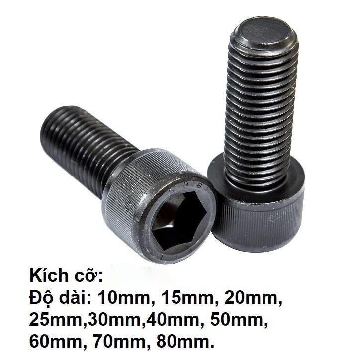 Bộ 10 Bù lon Thép Đen lục giác chìm đầu trụ (M5/6/8 x dài hơn 50mm)
