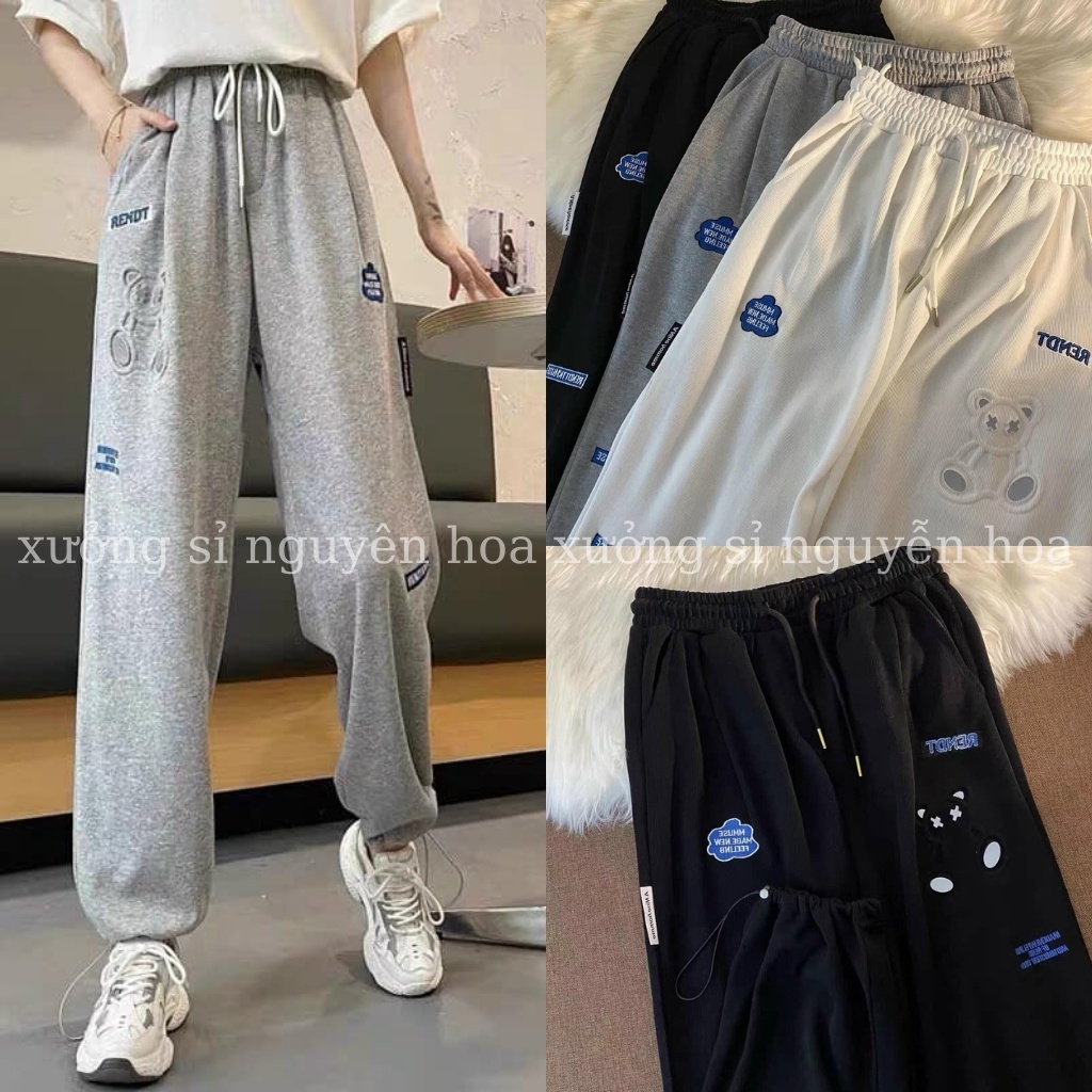 Quần bom nỉ - quần bom dập nổi hình gấu kiểu dáng unisex nam nữ mặc được (kèm video/ảnh thật) Xưởng Sỉ Nguyễn Hoa