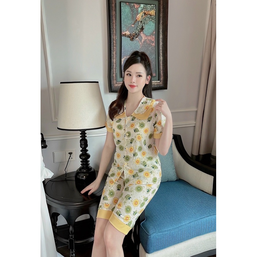 Bộ ngủ pyjama lụa mặc nhà quần lửng Sarang